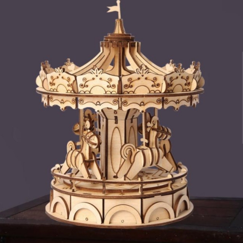 Robotime Rolife DIY Wood Crafts Merry Go Round 3D Model Kit Wooden Puzzle NWT